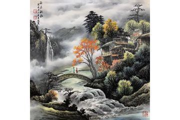 家居装饰画 龙宽彩墨山水画精品《雨后秋韵》
