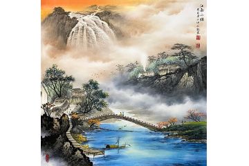 彩墨山水画系列 龙宽新品力作《江南小镇》