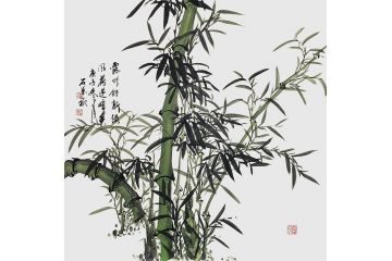石荣禄新品国画竹子《露竹舒新绿，风荷递暗香》