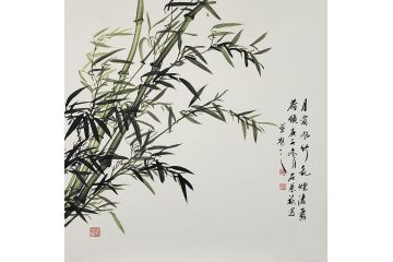 石榮祿新品國畫竹子《月窗風竹亂 煙渚露荷傾》