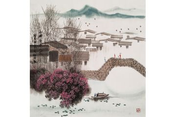 江南精美小品畫 諸明新品山水畫《小橋流水人家》