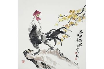 石荣禄写意花鸟画国画公鸡《春风得意》