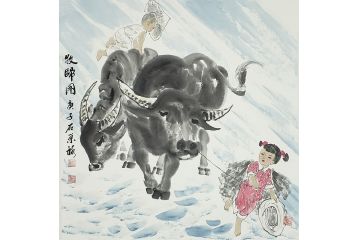 国画牛 石荣禄写意动物画《牧归图》