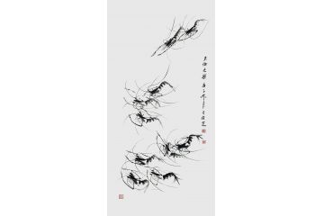 国画虾 于桂芝写意花鸟画《天伦之乐》