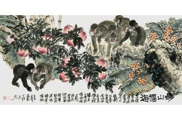 客厅装饰画 丁浩然写意花鸟画《寿山福海》