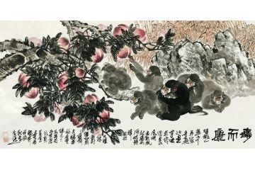 客厅装饰画 丁浩然写意花鸟画《寿而康》