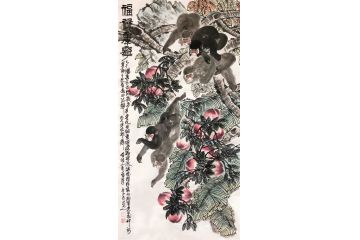 客厅装饰画 丁浩然写意花鸟画《福禄康宁》