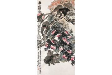 客厅装饰画 丁浩然写意花鸟画《寿山福海》