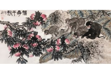 客厅装饰画 丁浩然写意花鸟画《福寿千秋》