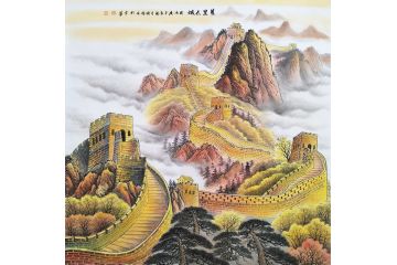 步步高升事业顺 李国胜斗方山水画《万里长城》