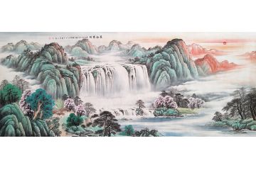 流水生财福泽长 李国胜山水画作品《景和春明》