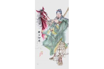 柳子峻国画新品四尺竖幅人物画《关公神威》