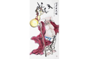 柳子峻新品四尺竖幅人物画《四喜罗汉图》