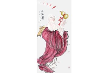柳子峻国画新品四尺竖幅人物画《引福图》