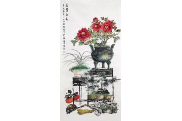苏慧龙四尺竖幅工笔花鸟画《富贵长春》