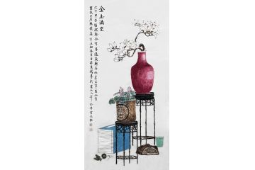 苏慧龙四尺竖幅工笔花鸟画《金玉满堂》