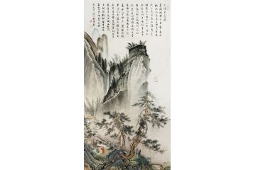 苏慧龙四尺竖幅仿古山水画《三顾茅庐图》