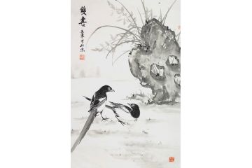 霍春阳先生入室弟子王东花鸟画《双喜》
