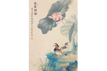 霍春阳先生入室弟子王东花鸟画《百年好合》