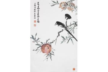 霍春阳先生入室弟子王东花鸟画《喜声穿林报多福》