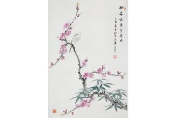 实力派画家王东新品力作花鸟画《桃花依旧笑春风》