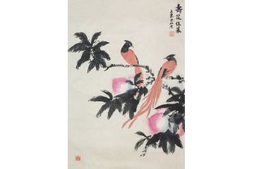  霍春阳先生入室弟子王东花鸟画《寿筳佳菓》