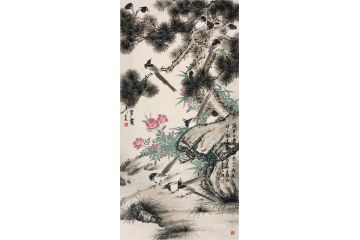 霍春阳先生入室弟子王东花鸟画《万事有天鹊知其意》