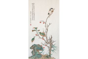 客厅装饰画 范九龙工笔花鸟画《帘外霜催野果红》