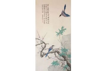 客厅装饰画 范九龙工笔花鸟画《崔白梅竹双清图》