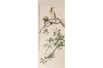 卧室装饰画 范九龙工笔花鸟画《洗妆晓借露华浓》