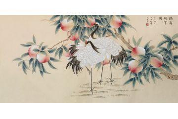 客厅装饰画 范九龙工笔花鸟画《鹤寿延年图》