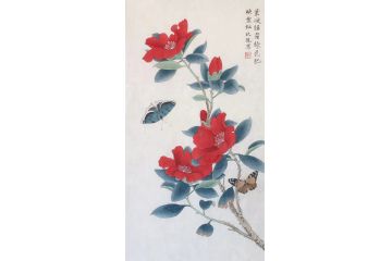 卧室装饰画 范九龙工笔花鸟画《叶硬经霜绿,花肥映雪红》