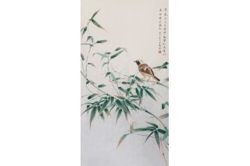 客厅装饰画 范九龙工笔花鸟画《寒飞千尺玉，清洒一林霜》