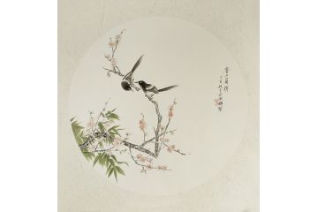 李辉新品国画小品斗方花鸟画《喜上眉梢》