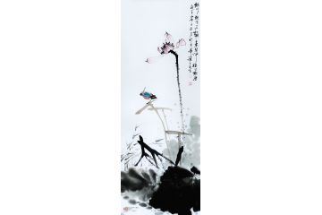 著名画家潘文良花鸟画作品《绿川疑宿三秋雨》