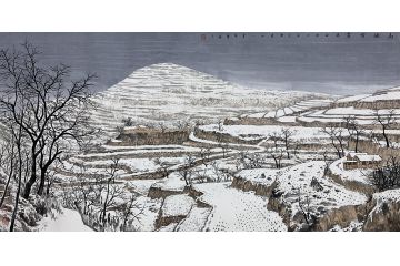 童谆辉新品创作雪景山水画《高塬雪霁》