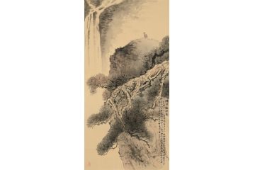 画坛才子潘文良山水画作品《携琴观瀑图》