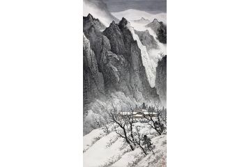 童谆辉新品力作四尺竖幅山水画《家山初雪》