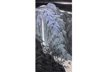童谆辉新品力作四尺竖幅工笔山水画《听泉》