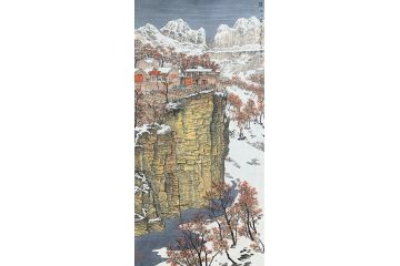 美协童谆辉四尺竖幅山水画《涯上人家》