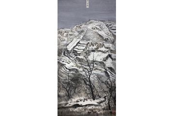 美协童谆辉四尺竖幅雪景画《塬上雪韵》
