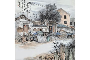 美协画家童谆辉斗方山水画《古厝写生》