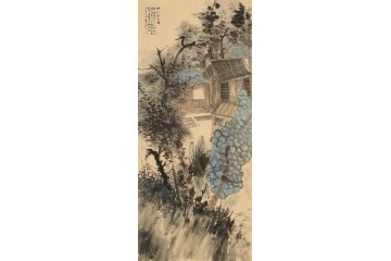 画坛才子潘文良山水画作品《烟村探友图》