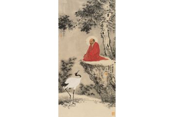 霍春阳入室弟子李亚人物画作品《仁者寿》