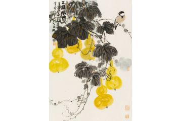 中美协会员李亚花鸟画作品《五福临门》