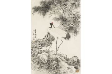 中美协会员李亚花鸟画作品《寿相仙风》