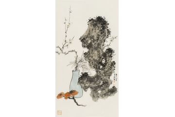 中美协会员李亚花鸟画作品《梅清石寿》