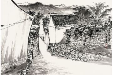 魏金岭新品力作写生山水画《平山古村落》