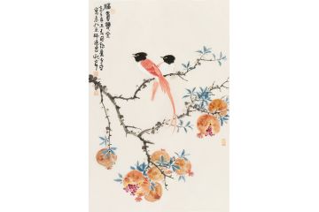 霍春阳入室弟子李亚花鸟画作品《福寿双全》
