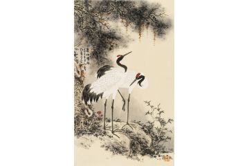 霍春阳入室弟子李亚花鸟画作品《寿相仙风》